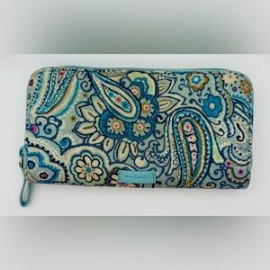 Vera Bradley Wallet Quilted Zip Around Wallet Blue Teal Paisley Wallet